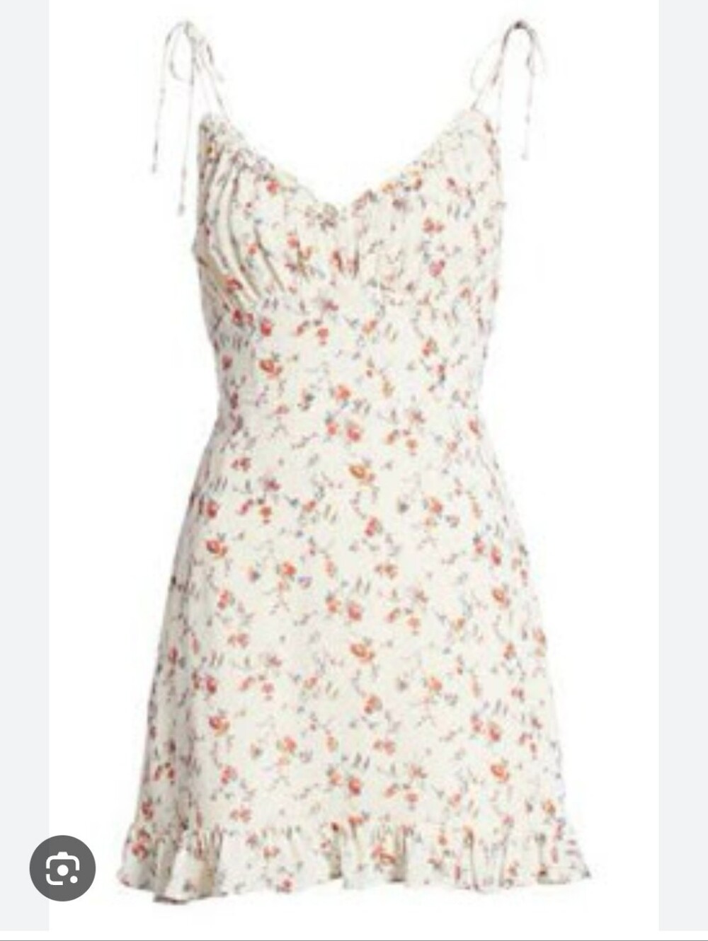 Reformation Esther Floral Ruffle Tie Strap Dress -  Cream, Red & Blue Floral 4